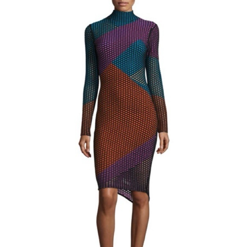 Opening Ceremony Netted Mesh Colorblock Dress Long Sleeve Size Sm Super Stretchy